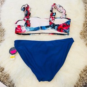 Swim Nwt Floral Bandeau And Blue Bikini Bottoms Sz L Poshmark